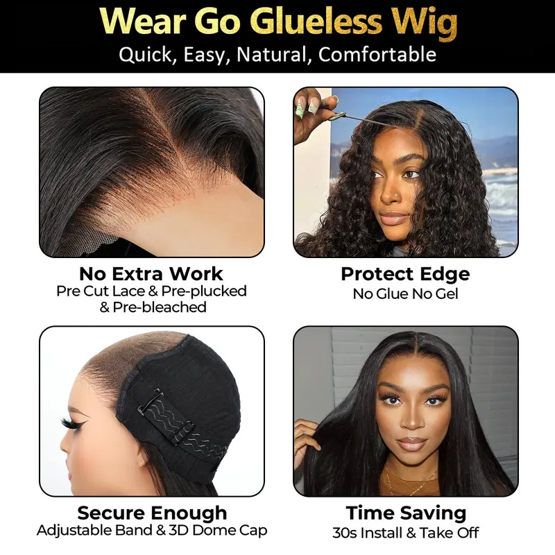 Pre-Cut Lace Kinky Straight 360 Full Lace Frontal Glueless Wig With Invisi Drawstring Pre Plucked Human Hair Wig