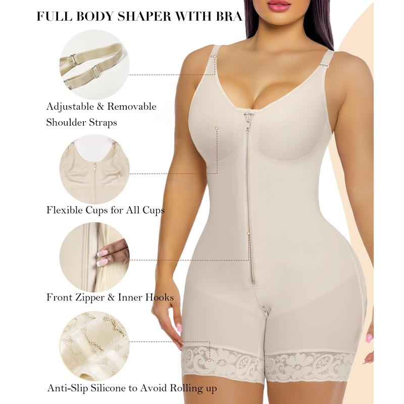 Women's Body Shaper - Tummy Control & Butt Lifter with Zippered Crotch and Removable Straps