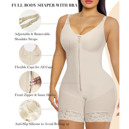 Women's Body Shaper - Tummy Control & Butt Lifter with Zippered Crotch and Removable Straps