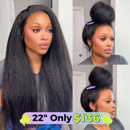 Pre-Cut Lace Kinky Straight 360 Full Lace Frontal Glueless Wig With Invisi Drawstring Pre Plucked Human Hair Wig