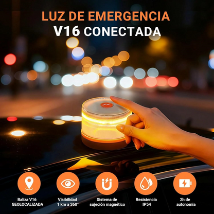 Especial de Navidad: 80% DE DESCUENTOLuz de Emergencia V16 Aprobada por la DGT con Geolocalización 3.0 – Señalización de Ubicación para Automóviles, Plan de Datos Incluido – Base Magnética IP54 – Cumple con la Normativa 2026.