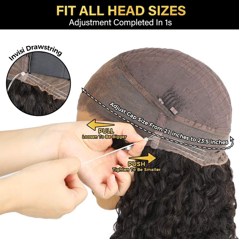 Pre-Cut Lace Kinky Straight 360 Full Lace Frontal Glueless Wig With Invisi Drawstring Pre Plucked Human Hair Wig