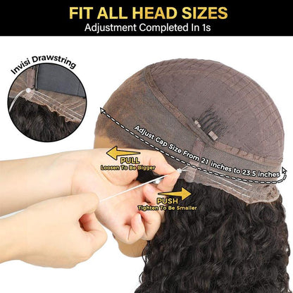 Pre-Cut Lace Kinky Straight 360 Full Lace Frontal Glueless Wig With Invisi Drawstring Pre Plucked Human Hair Wig