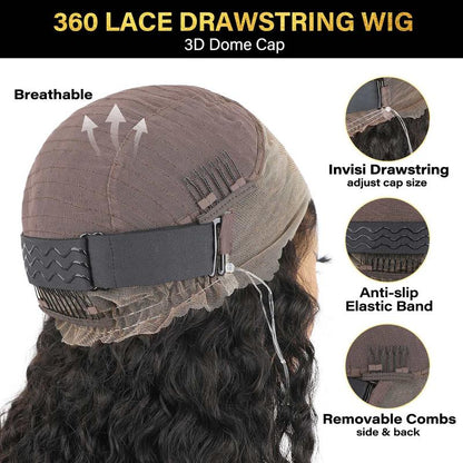 Pre-Cut Lace Kinky Straight 360 Full Lace Frontal Glueless Wig With Invisi Drawstring Pre Plucked Human Hair Wig