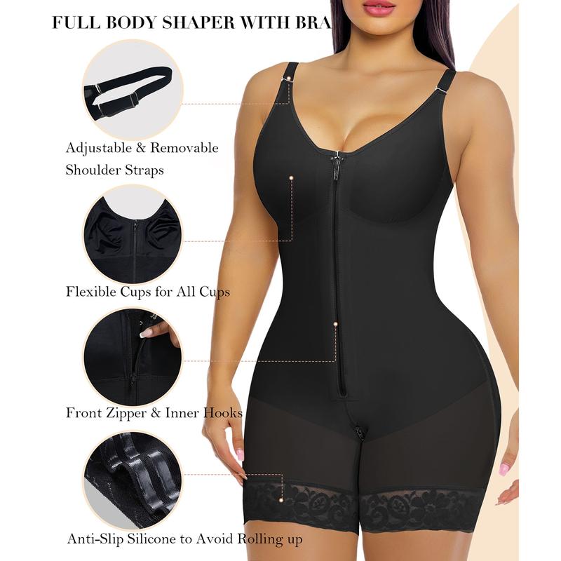 Women's Body Shaper - Tummy Control & Butt Lifter with Zippered Crotch and Removable Straps